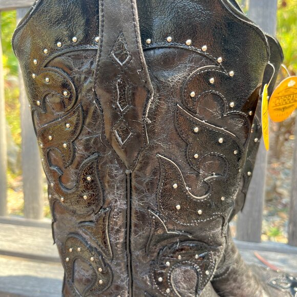 Corral New Women's Studded Overlay Wing Black Boots, Size 9 - Picture 4 of 16